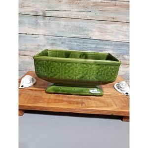 Vintage Green Ceramic Planter Pot Rectangular Footed Dish Bowl Cachepot